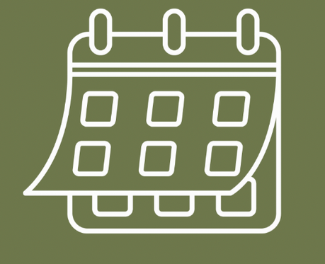 Outline of a desk calendar with pages flipping, on an olive green background.