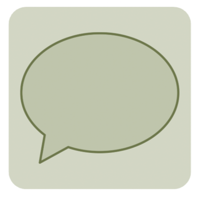 A green speech bubble icon on a light green background.