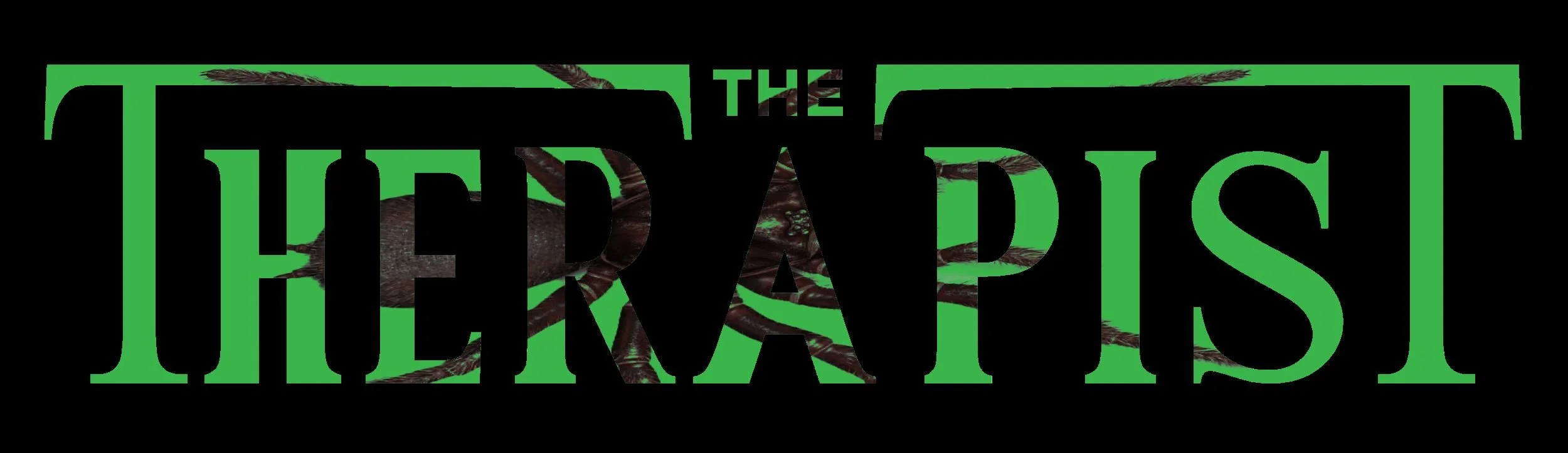 A logo with a large black and green text that reads 'The Red Apis' and an image of a black spider in the background.