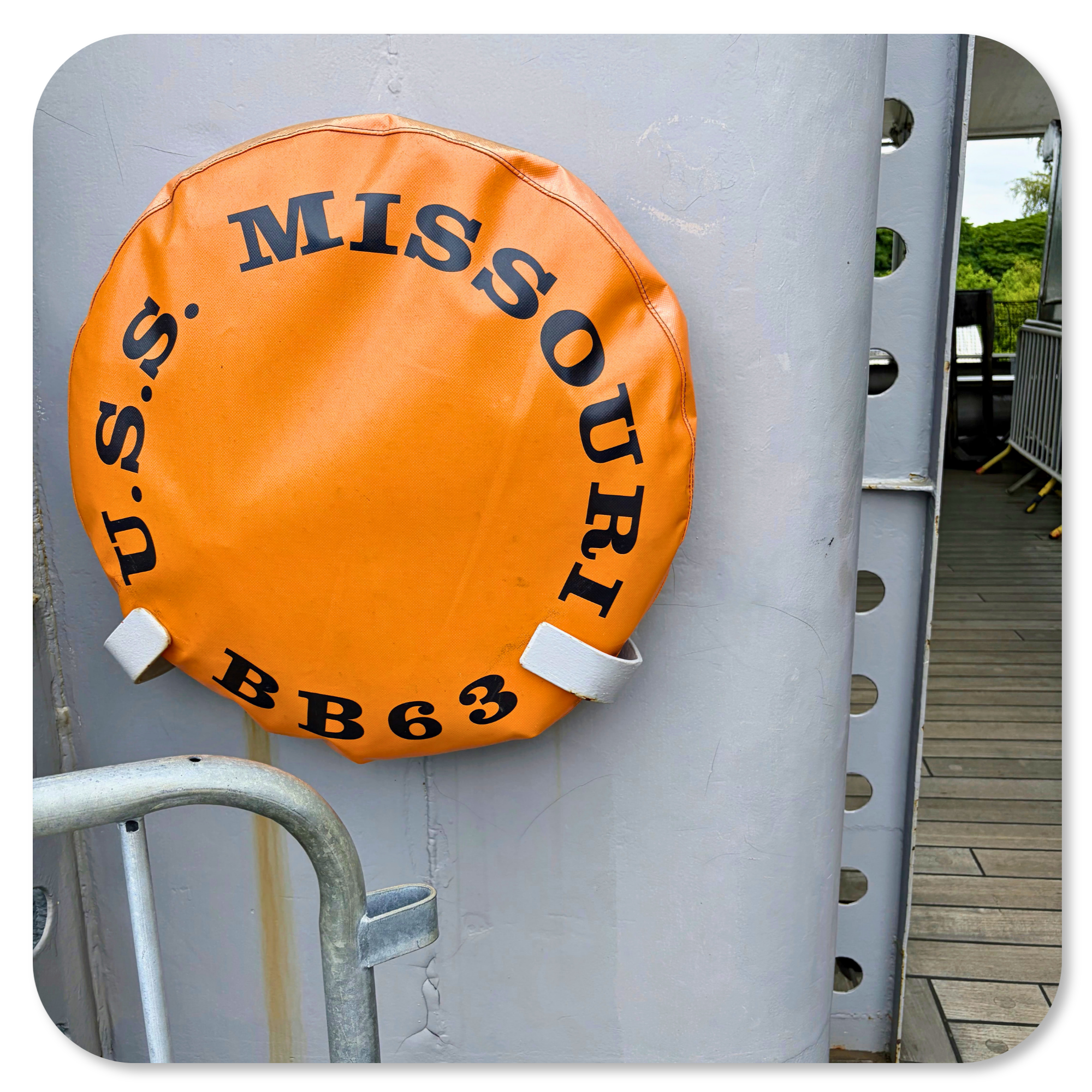 USS Missouri BB-63 life ring on deck, Pearl Harbor