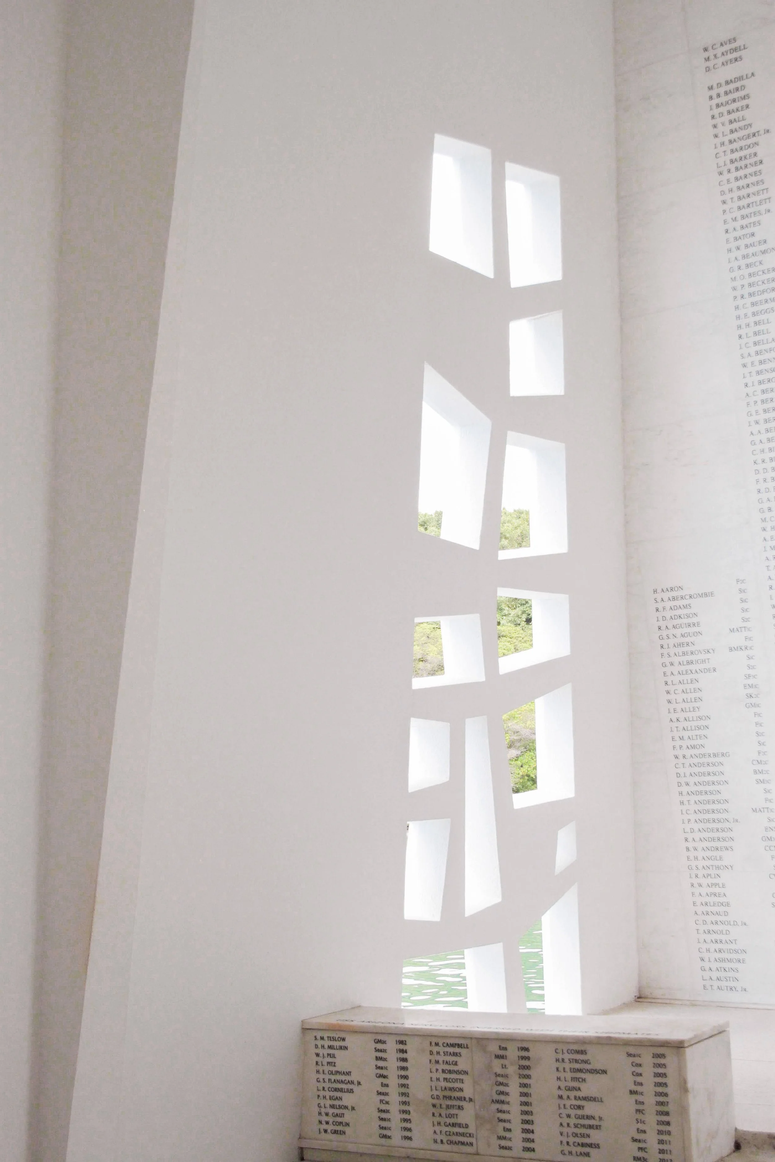 USS Arizona Wall of Remembrance Names looking out over the water