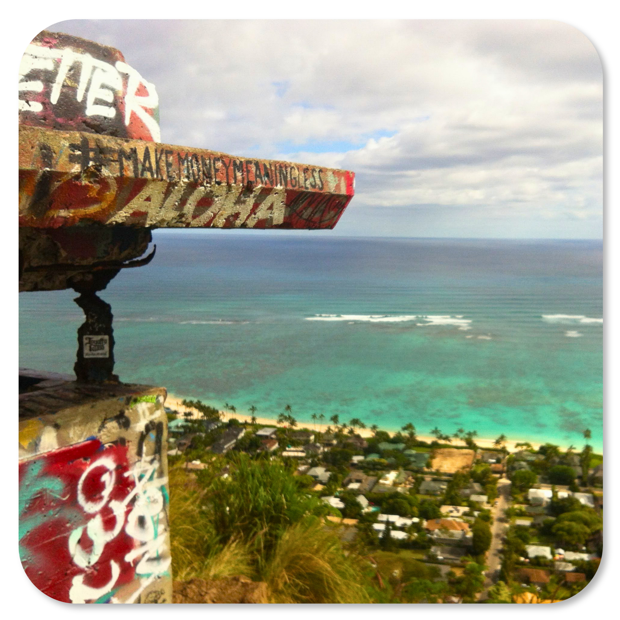 Sunrise view from the Lanikai Pillbox Trail on Oahu, Hawaii.