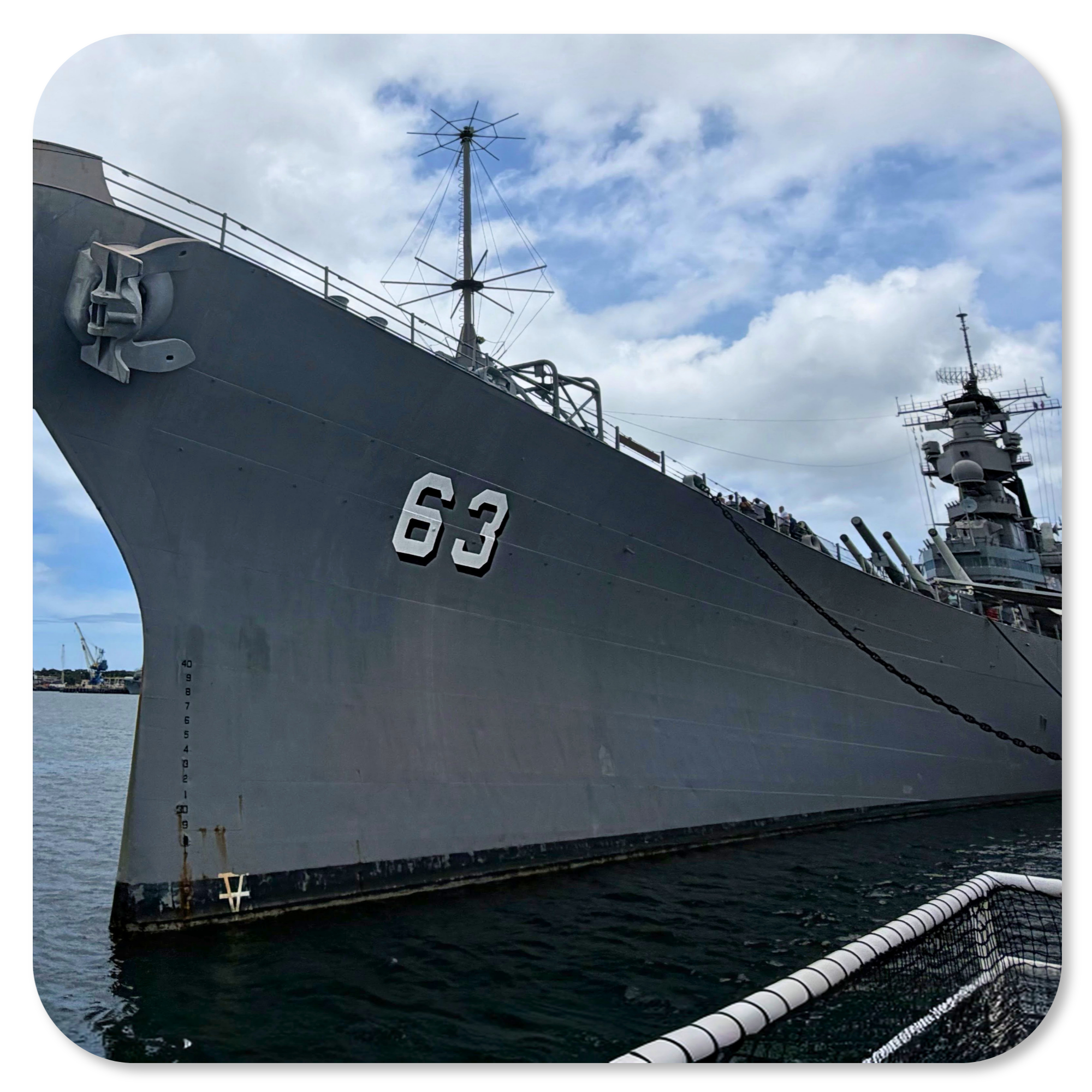 Bow of the USS Missouri battleship, hull number 63, Pearl Harbor