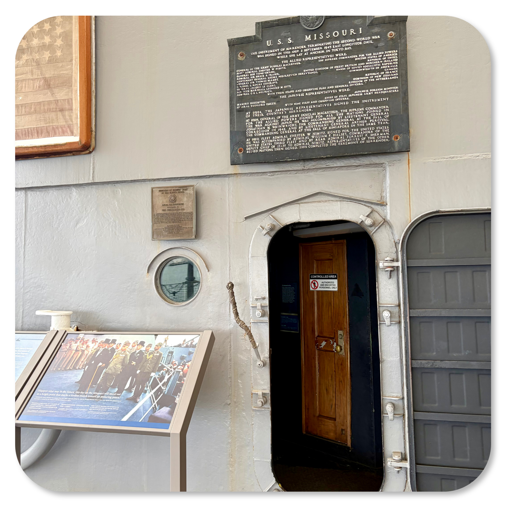 Entrance to the Surrender Deck aboard the USS Missouri, Pearl Harbor