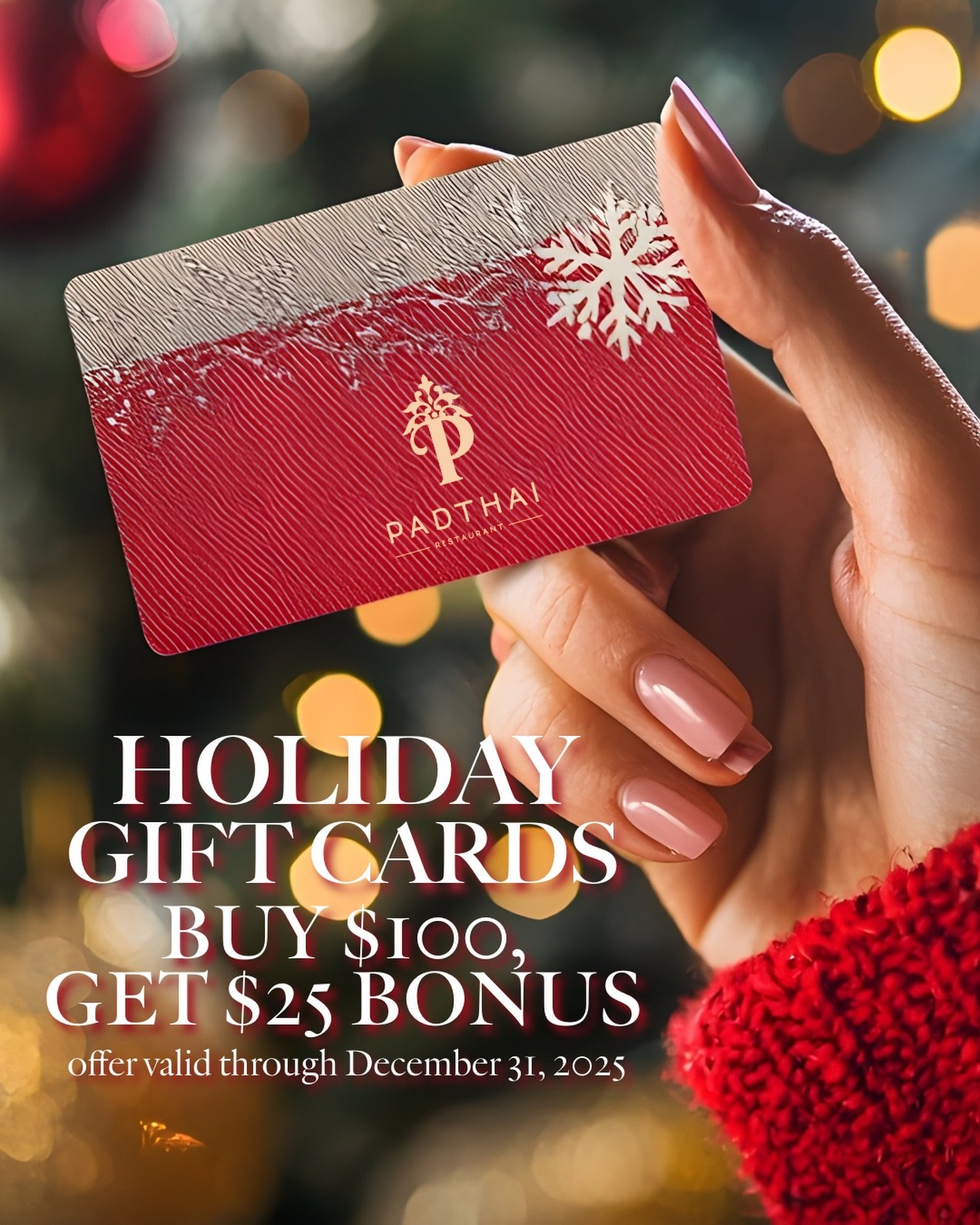 Small Business Saturday! Thank you for supporting local this holiday season. Our gift cards make the perfect treat for friends and family. Buy $100 and get a $25 bonus, now through December 31. Link in bio to shop.

#PadThaiKC #SupportLocalKC #SmallB