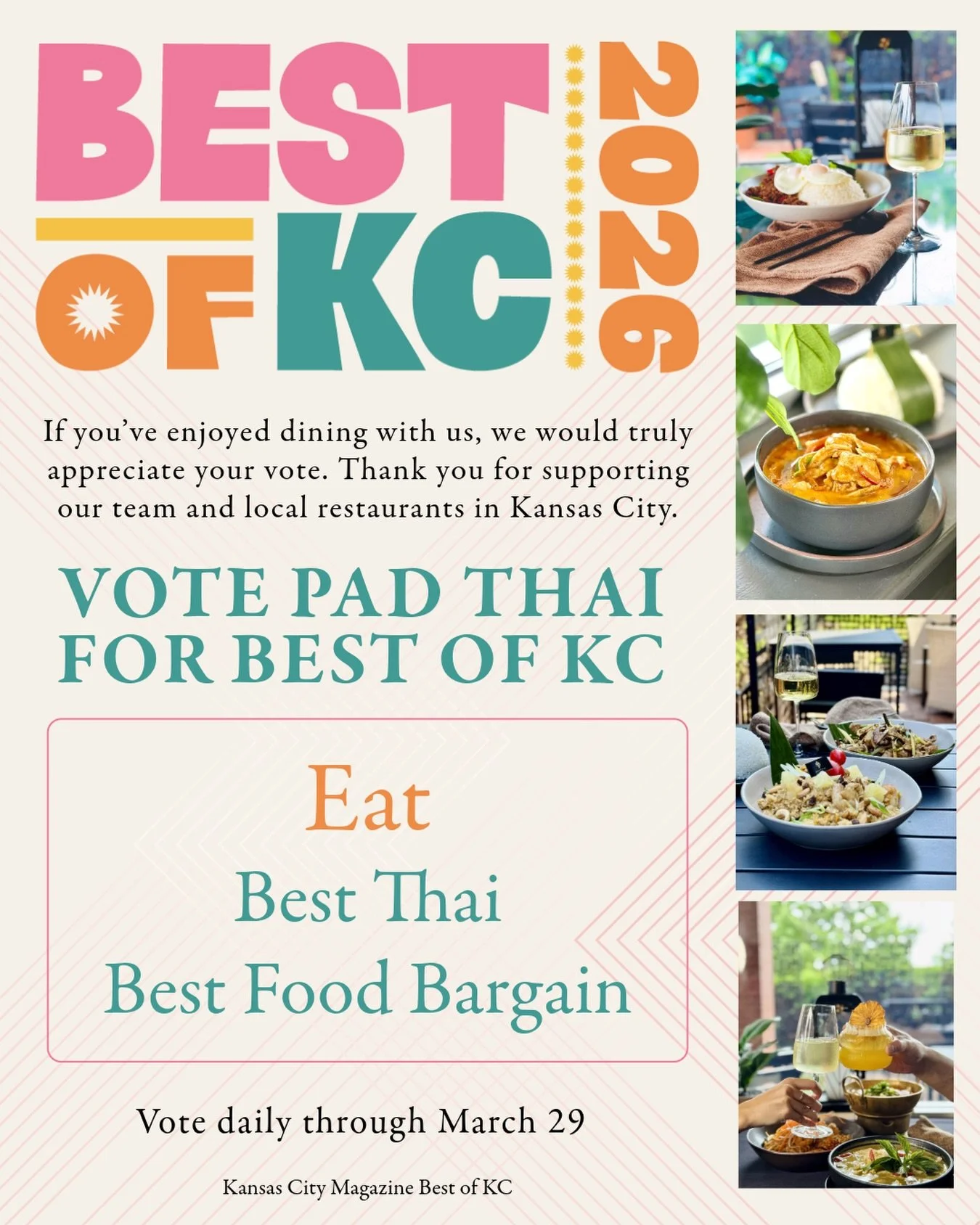 We&rsquo;re so grateful to be nominated in Kansas City Magazine&rsquo;s Best of KC 2026.

Pad Thai has always been about sharing comforting food with our community. If you&rsquo;ve stopped by for lunch, dinner, or a quick bowl of noodles, we would tr