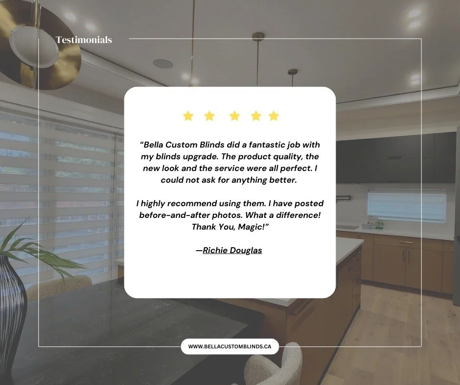 Another 5⭐ review for Bella Custom Blinds 🙌

&ldquo;Bella Custom Blinds did a fantastic job&hellip; I could not ask for anything better.&rdquo;

We love seeing the before-and-after transformations &mdash; because the right window coverings don&rsquo