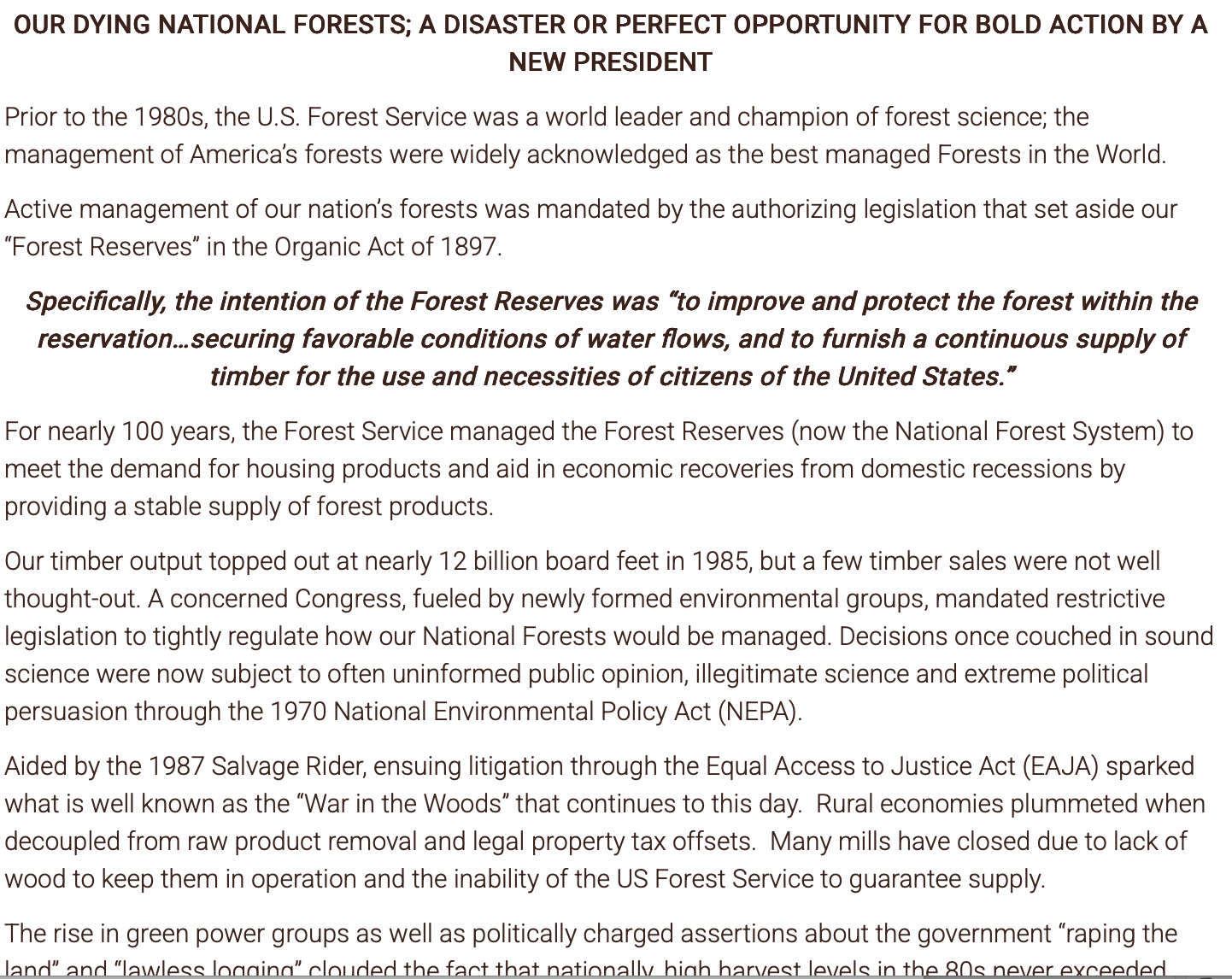 From the Vault: 2016 National Wildfire Institute (NWI) Letter to President Trump