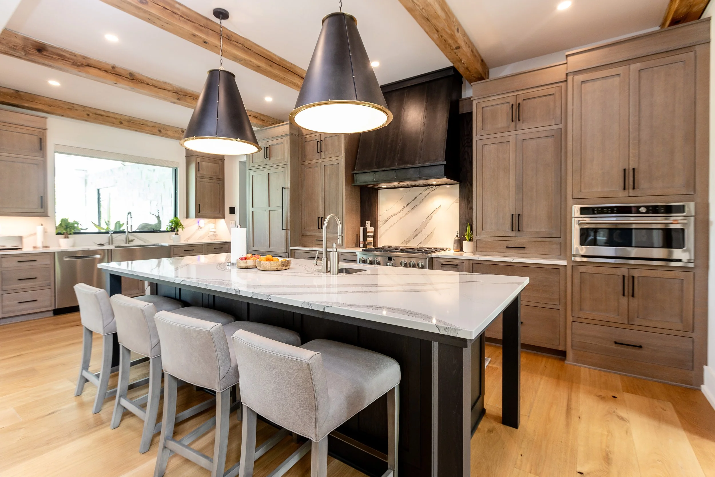Woodharbor Custom Cabinetry, Flush Inset, Madison Door, Atlas Hardware, Cambria Quartz, 
