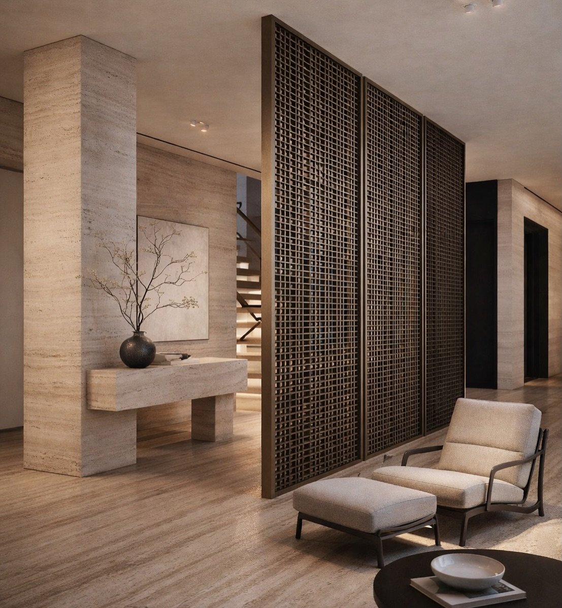 Not every space needs a wall - just intention.

Instead of closing everything off, we used architectural metal panels to create separation without sacrificing light or volume. The grid acts as a veil&hellip; defining the space, and letting shadow + l