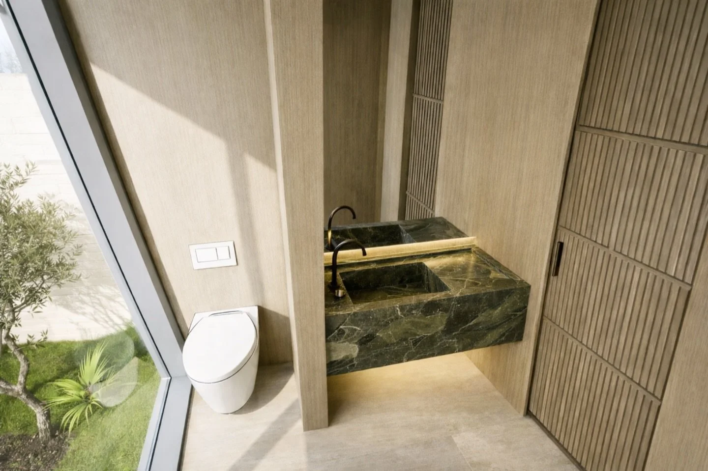 Powder room progress 🤎

Naturally, I will now spend the next 47 hours sourcing one pendant that no one else will notice&hellip; iykyk 🫠 

#powderroomdesign 
#organicmodern 
#luxuryinteriordesign