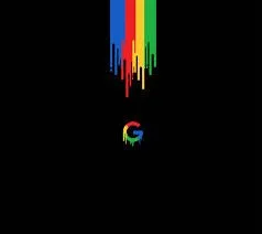 Colorful vertical lines forming a rainbow pattern above a Google logo on a black background.
