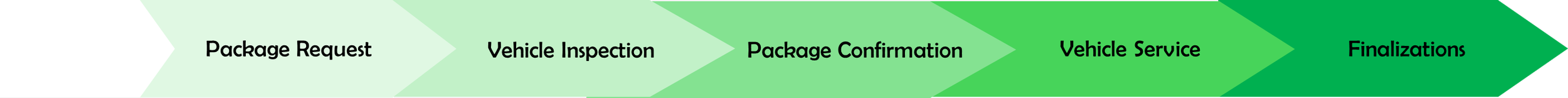 A flowchart with green arrows showing the process from Package Request to Finalizations.
