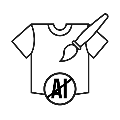 Graphic of a t-shirt with a paintbrush and a circle, suggesting painting or customizing a shirt and not using AI