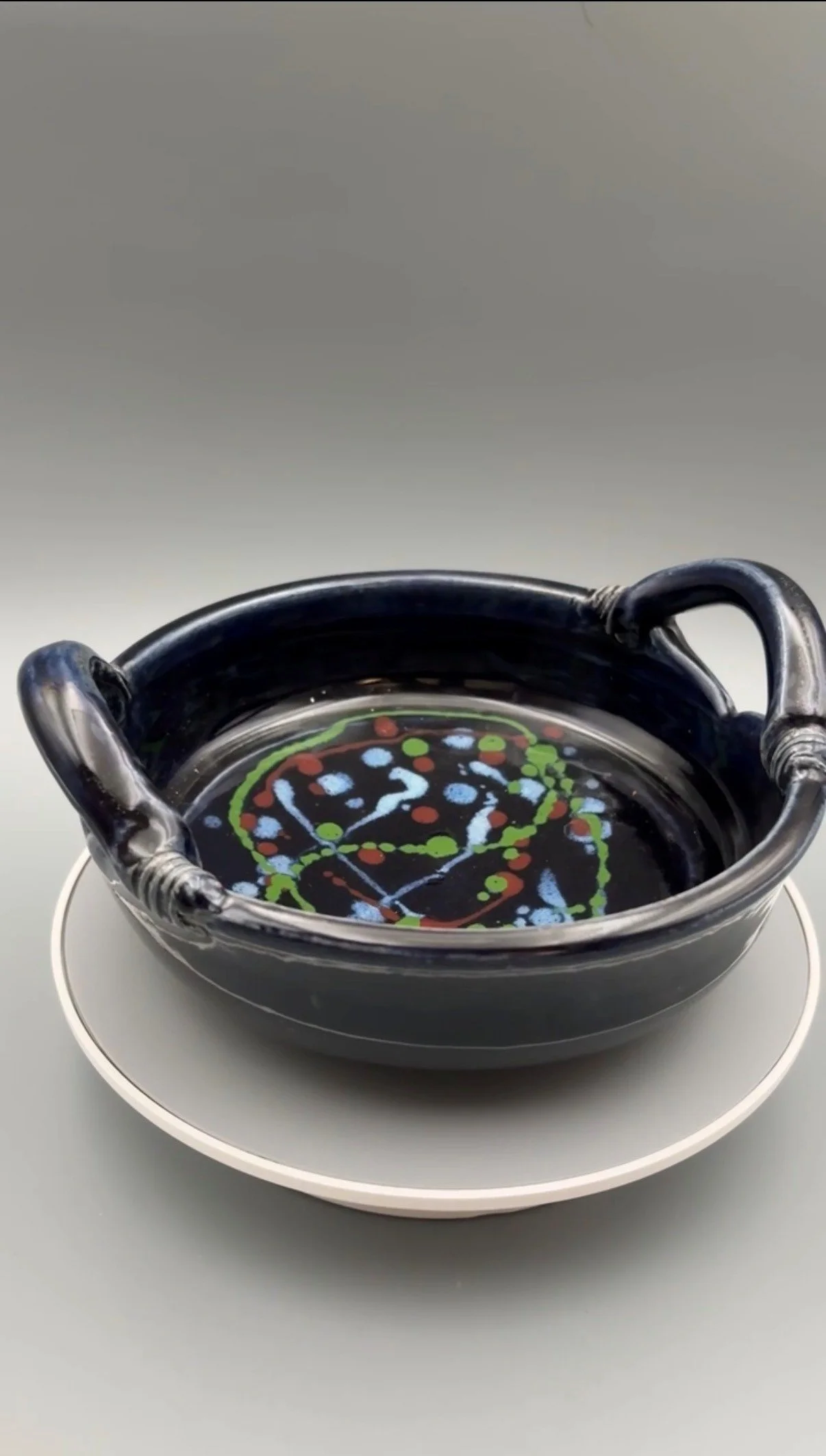 Low Black Dish with Handles