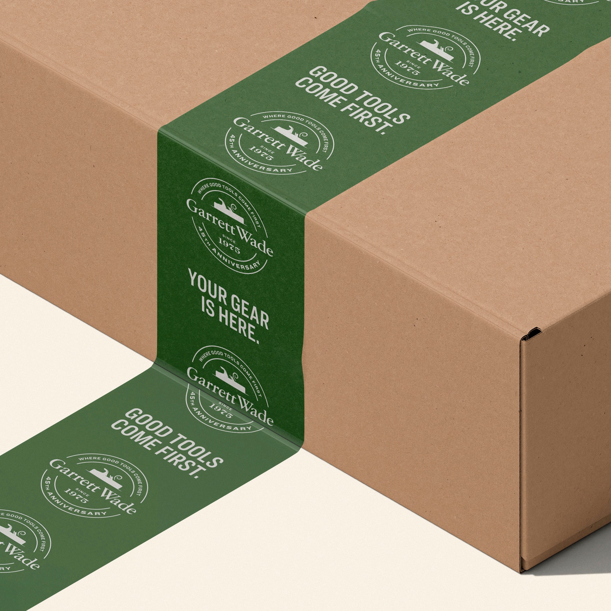 Garrett Wade, heritage tools for makers, branded packing tape, 45th anniversary