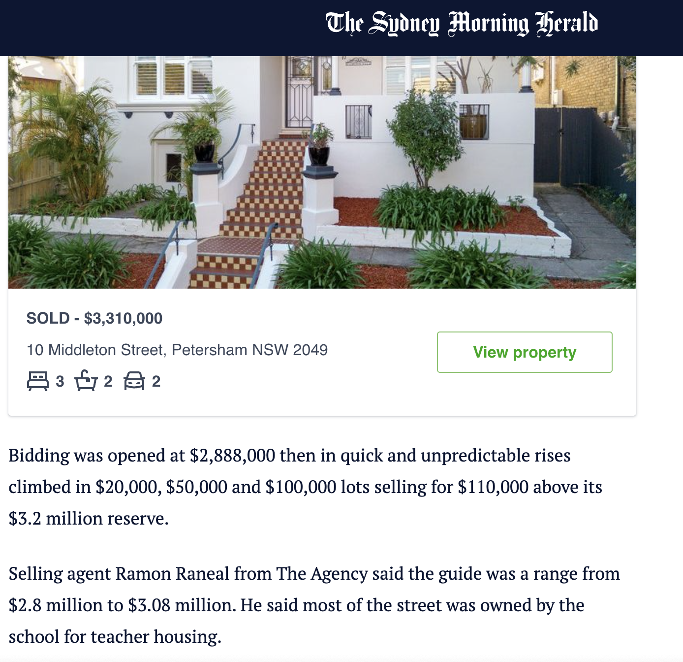 sold $3.31 Million on Middleton Street Petersham