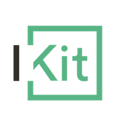 The image features the text 'kit' inside a stylized square outline, with a smaller rectangle on the left side and a plus sign next to the 't'.
