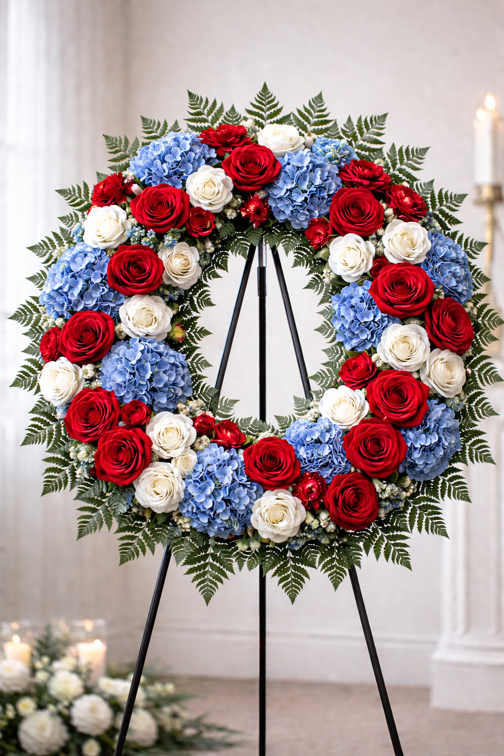 26 Inch Large Wreath Display- Red, White, & Blue