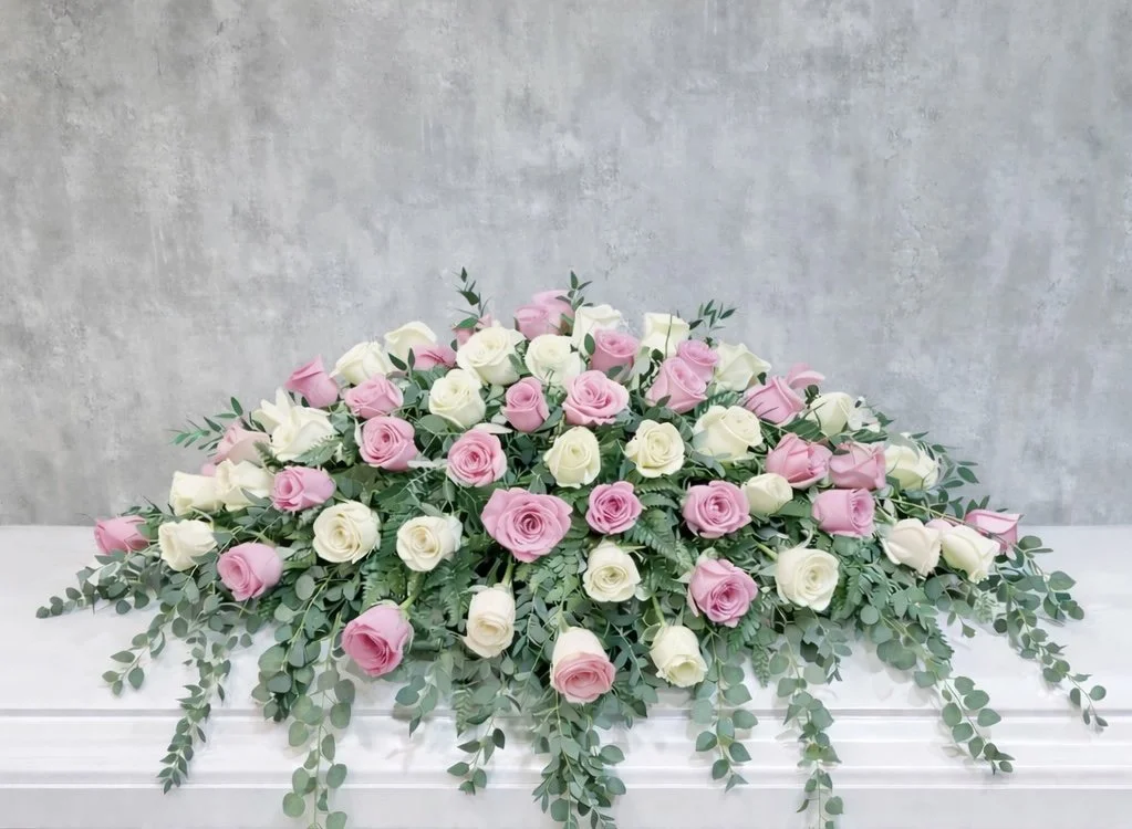 Pink & White Rose Casket Spray