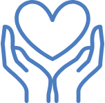 Two hands gently holding a heart icon.