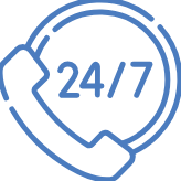 A circular icon with a phone receiver and the text '24/7' inside