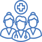 Icon of a group of medical professionals with a nurse, doctor, and healthcare workers.
