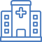 Icon of a hospital building with a cross symbol on it.