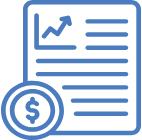 A blue icon of a financial report with a dollar sign coin.