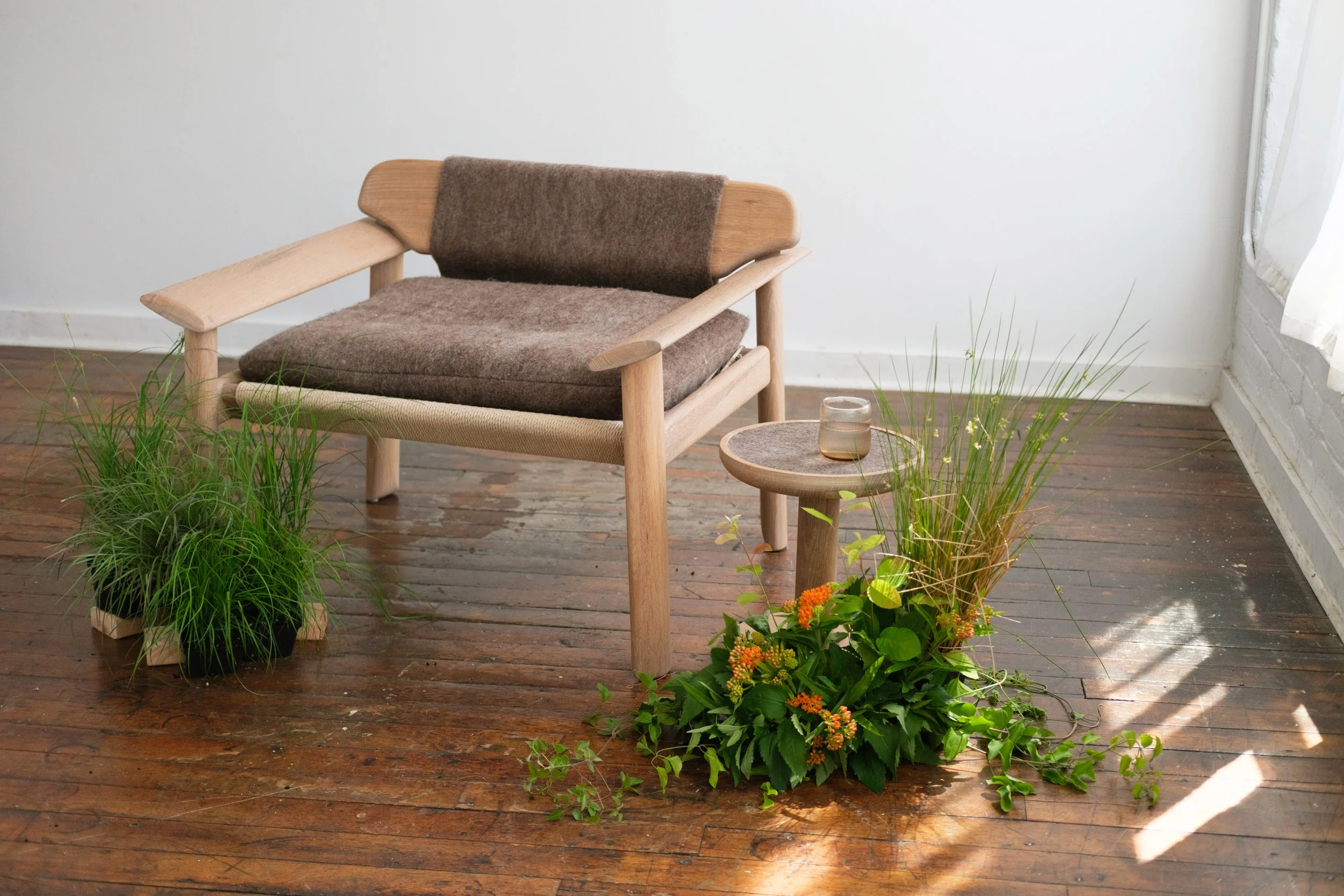 pre-show photoshoot with foraged composition and live native plants