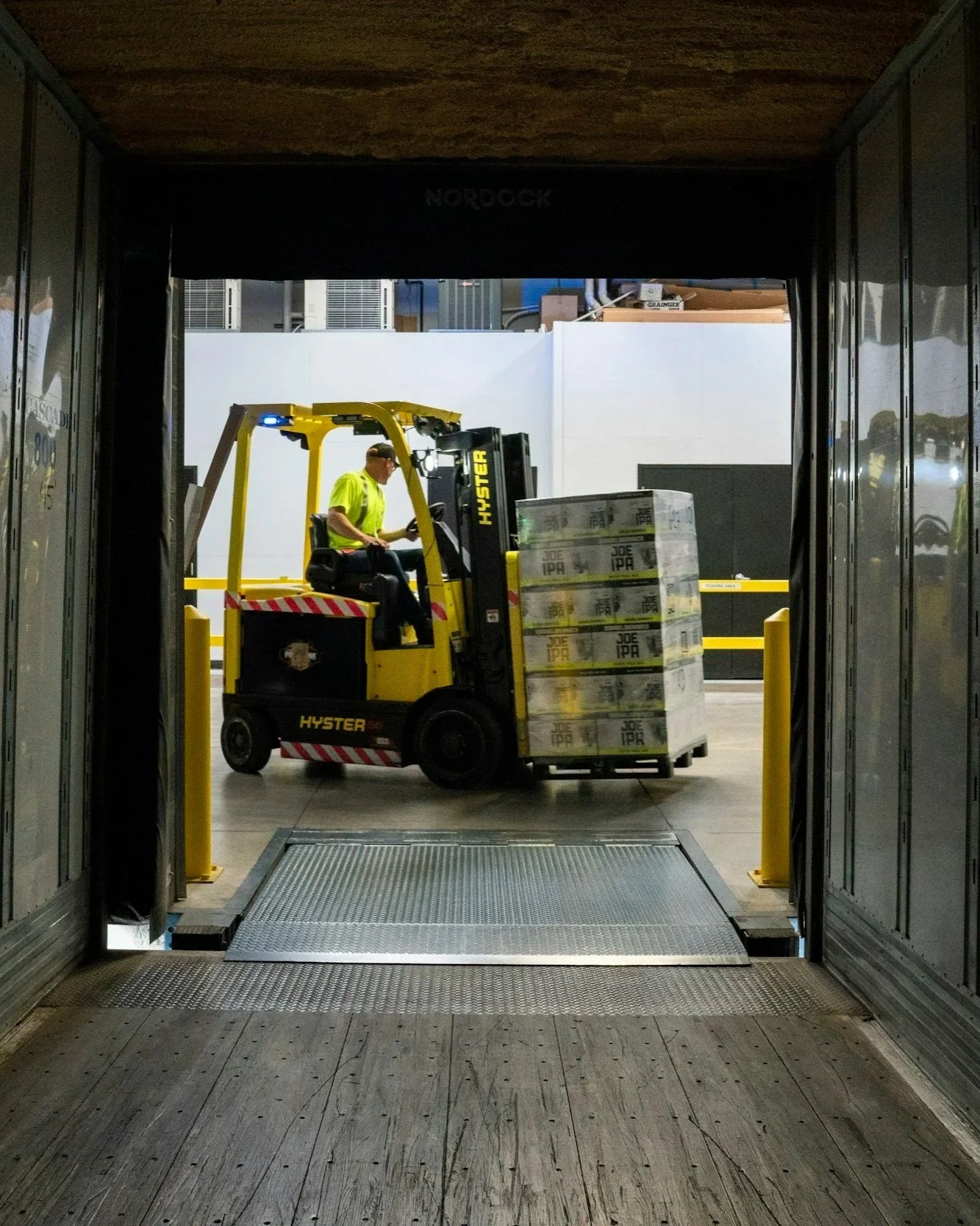 Warehouse worker operating a forklift in a Southern California distribution center