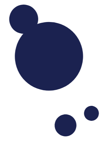 Three dark blue circles of varying sizes arranged vertically, with the largest at the top, a medium-sized in the middle, and two small ones at the bottom.