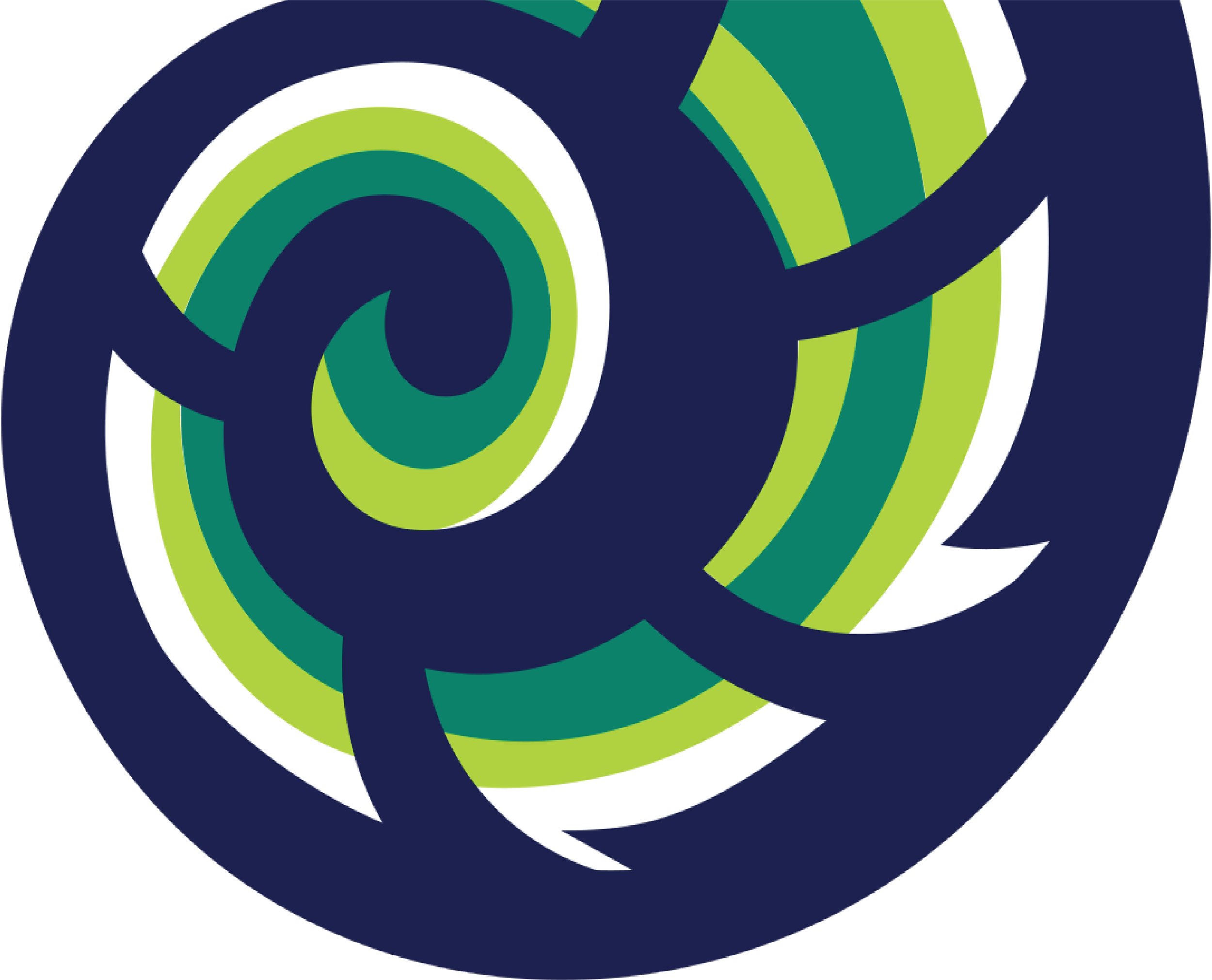 Abstract multicolored spiral pattern with green, blue, and white concentric shapes.