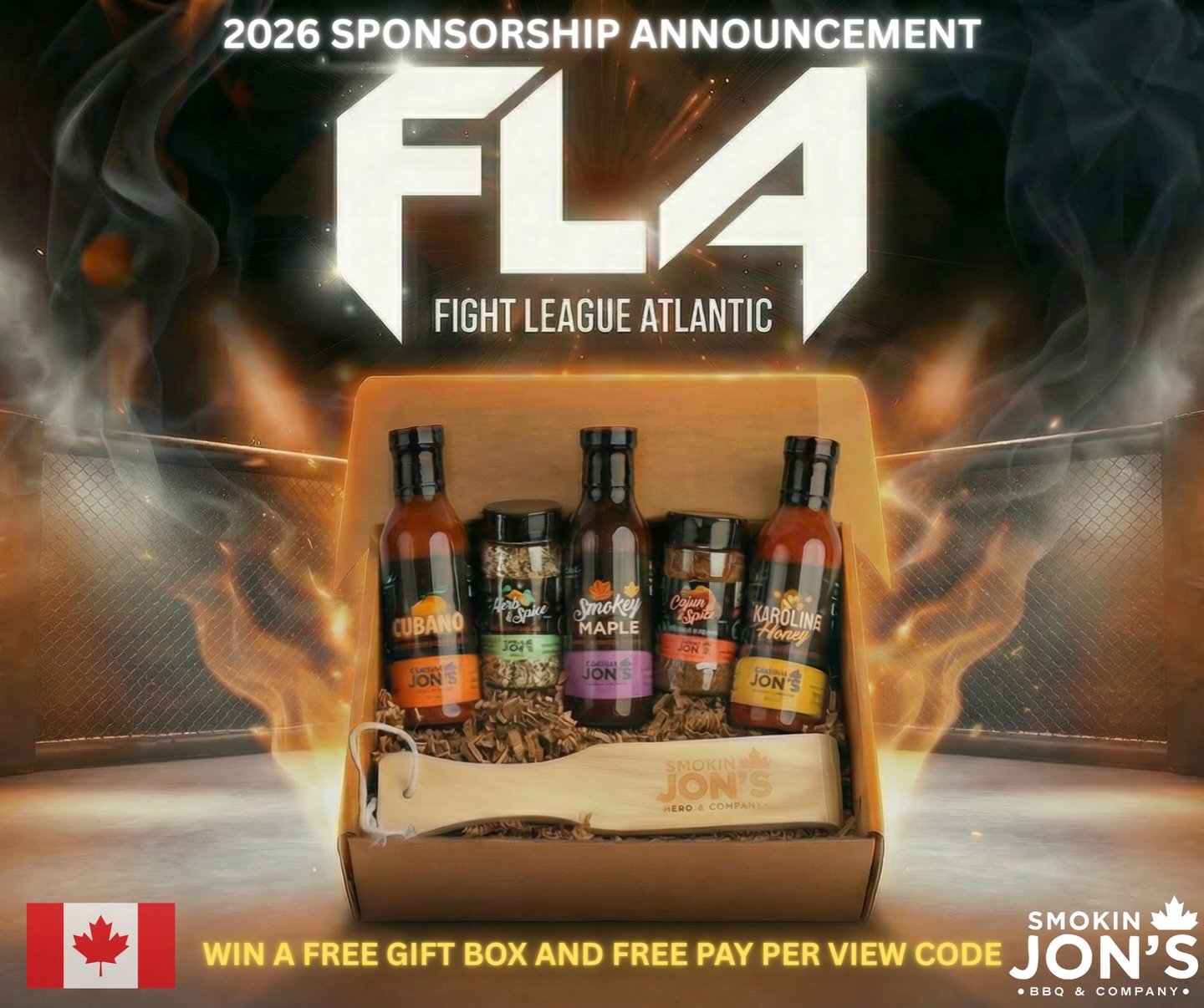🔥 Sponsorship Announcement + Giveaway 🔥

We&rsquo;re excited to share that Smokin&rsquo; Jon&rsquo;s BBQ is officially sponsoring Fight League Atlantic (FLA) for the 2026 season 

To kick things off, we&rsquo;re giving away ONE Smokin&rsquo; Jon&rs