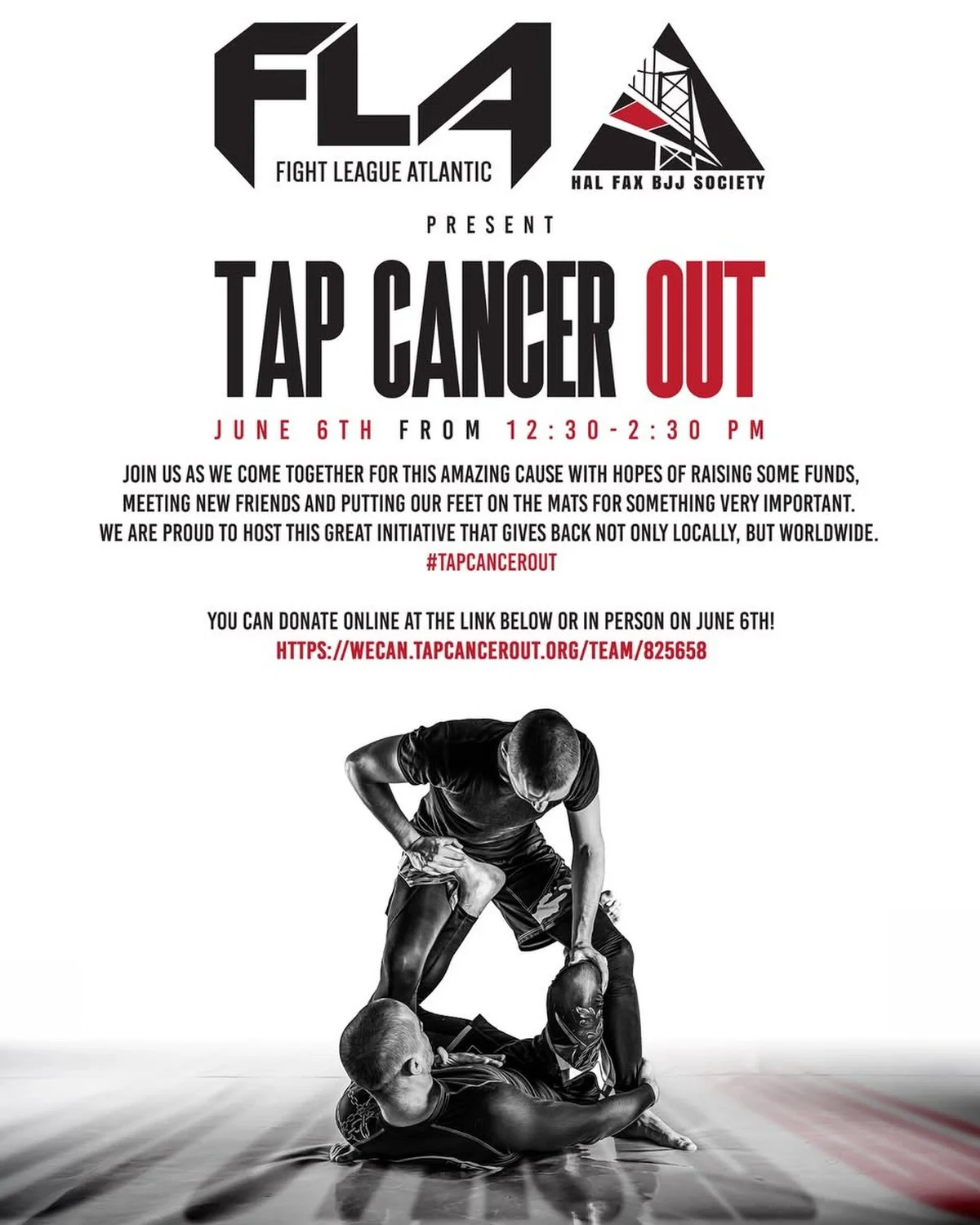 🚨JUNE 6th🚨

Fight League Atlantic &amp; Halifax BJJ Society are proud to present Tap Cancer Out, a special community fundraising event dedicated to supporting the fight against cancer through the power of martial arts, unity, and compassion.
Taking