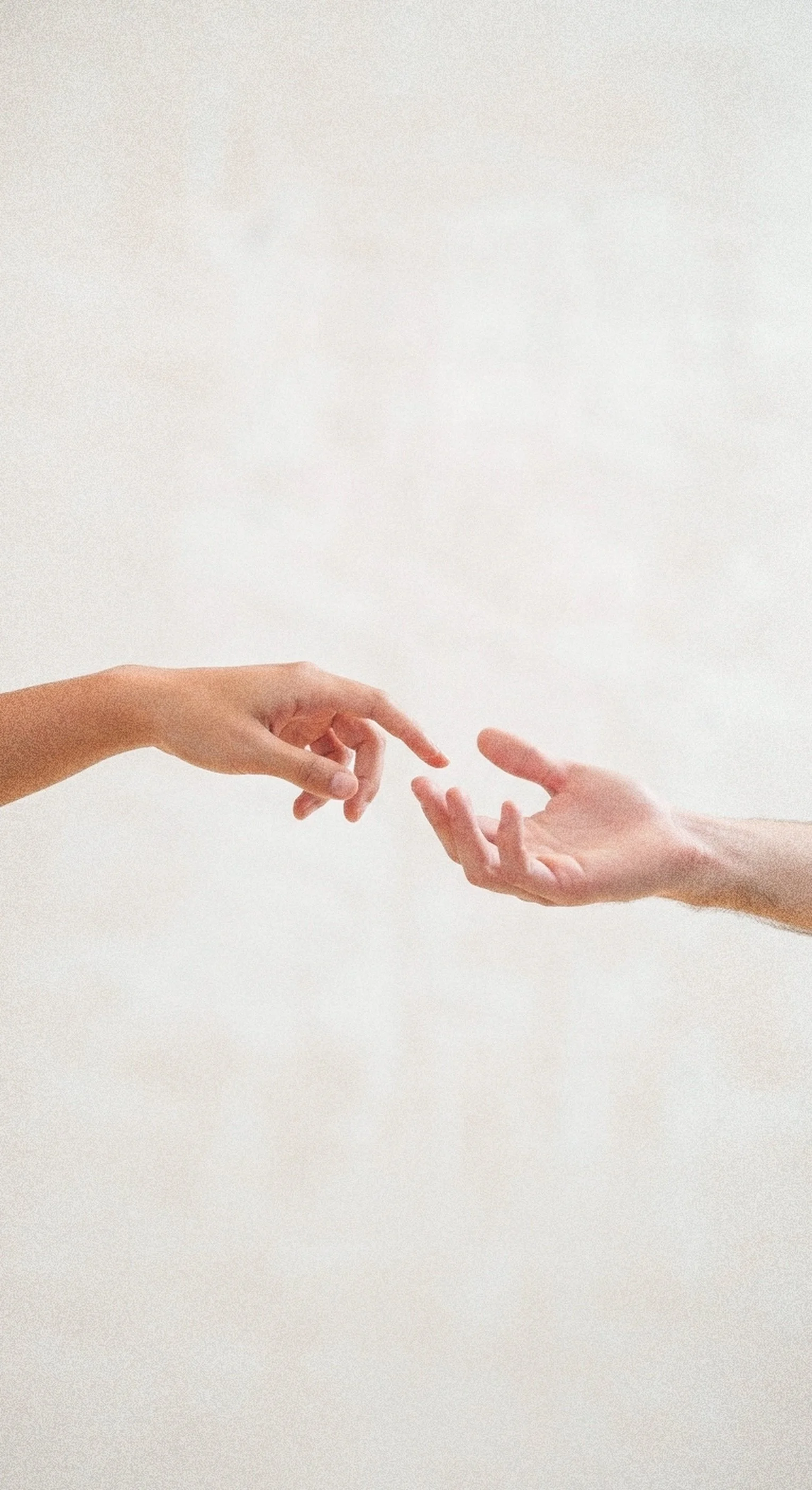Two hands reaching towards each other against a plain background.