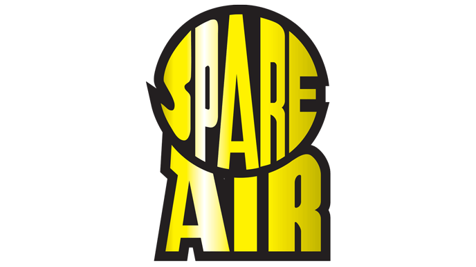 Logo with the words 'Spare Air' in yellow and white text inside a black circle.