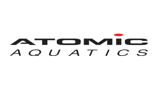 Logo of Atomic Aquatics with black and red text