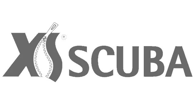 X SCUBA logo with a stylized diver's gauge in black and gray.