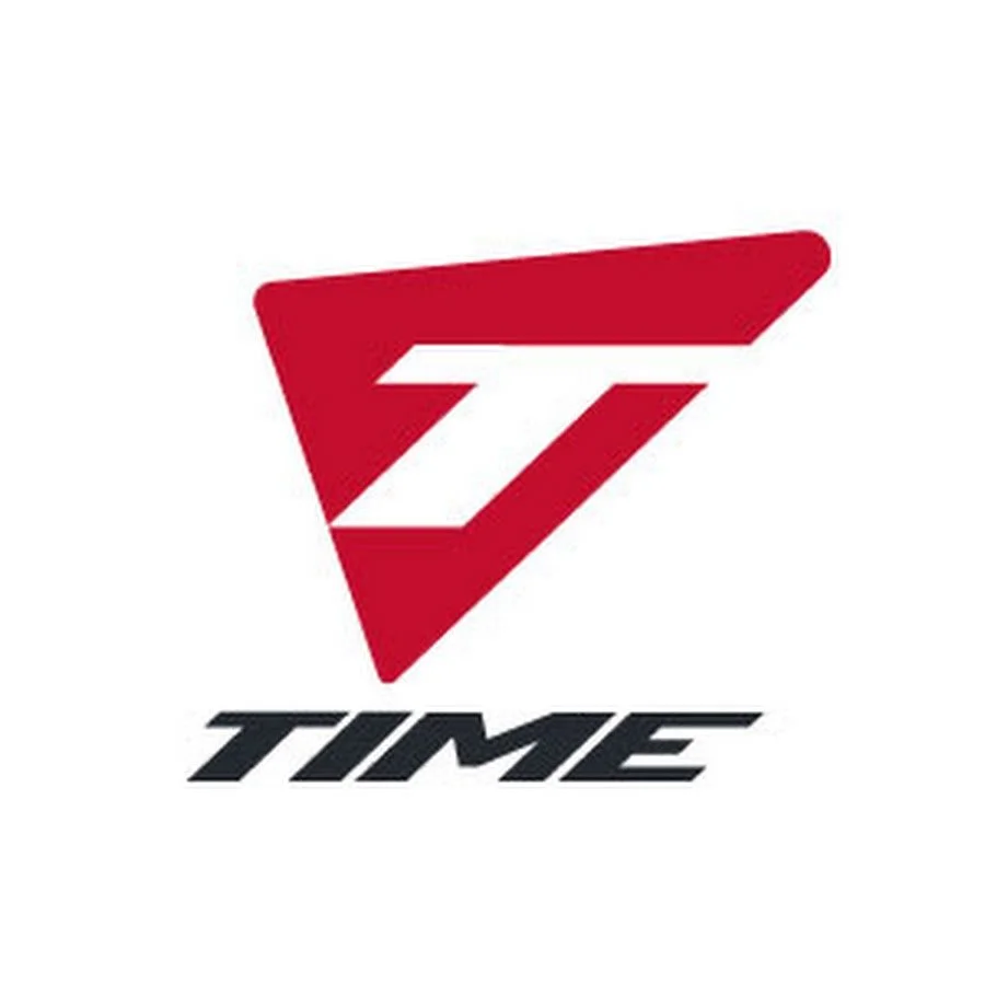 A logo with a stylized letter T inside a red triangle, with the word "TIME" written below in bold black letters.