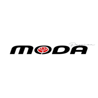 Logo consisting of a stylized red rose intertwined with a circle, with the word 'MODA' underneath.