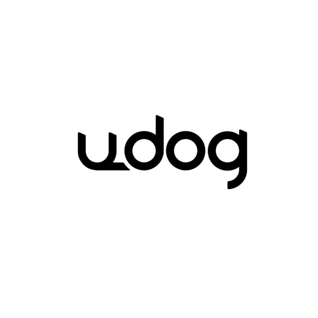 The word 'udog' written in black, upside-down text on a white background.