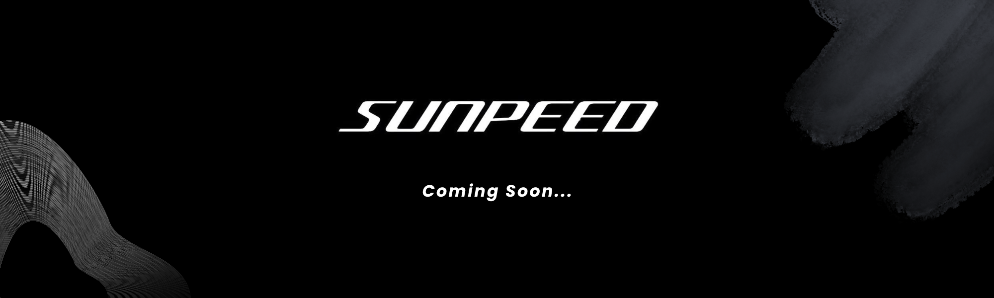 Black promotional image with the word 'SUNPEED' in bold white letters and the phrase 'Coming Soon...' below, along with abstract gray and black graphic elements.