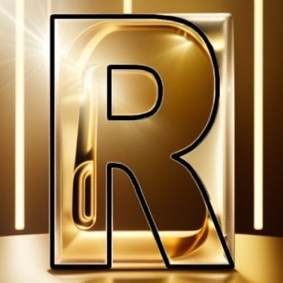 Lettre R stylisée en or avec un fond brillant