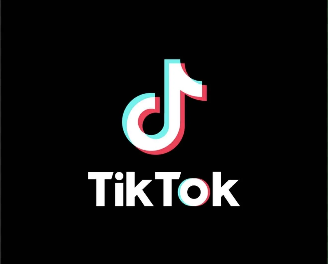 Logo de TikTok sur un fond noir, avec le texte 'TikTok' en dessous.
