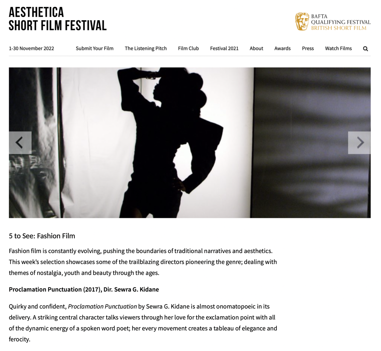 5 Fashion films to see-actress Ayo Jackson, wearing a Haider Ackermann black dress in Proclamation Punctuation, styled by Chandra Moore. Featured in Asthetica Short Film Festival.