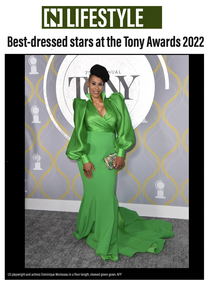 IN Lifestyle — Best-dressed stars at the Tony Awards 2022. Dominique Morisseau in a custom green Sergio Hudson gown, styled by Chandra Moore.