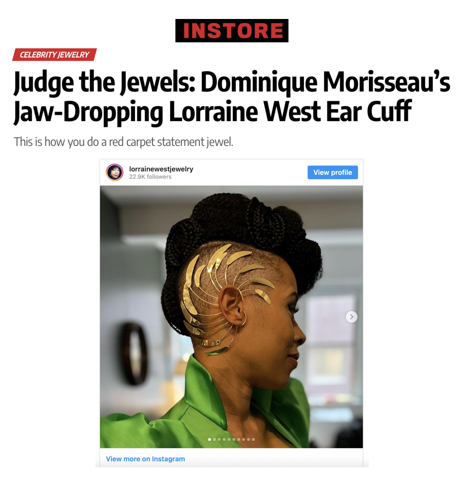 Dominique Morisseau wearing a custom Lorraine West Jewelry Ear Cuff, styled by Chandra Moore. Featured in Instore magazine.