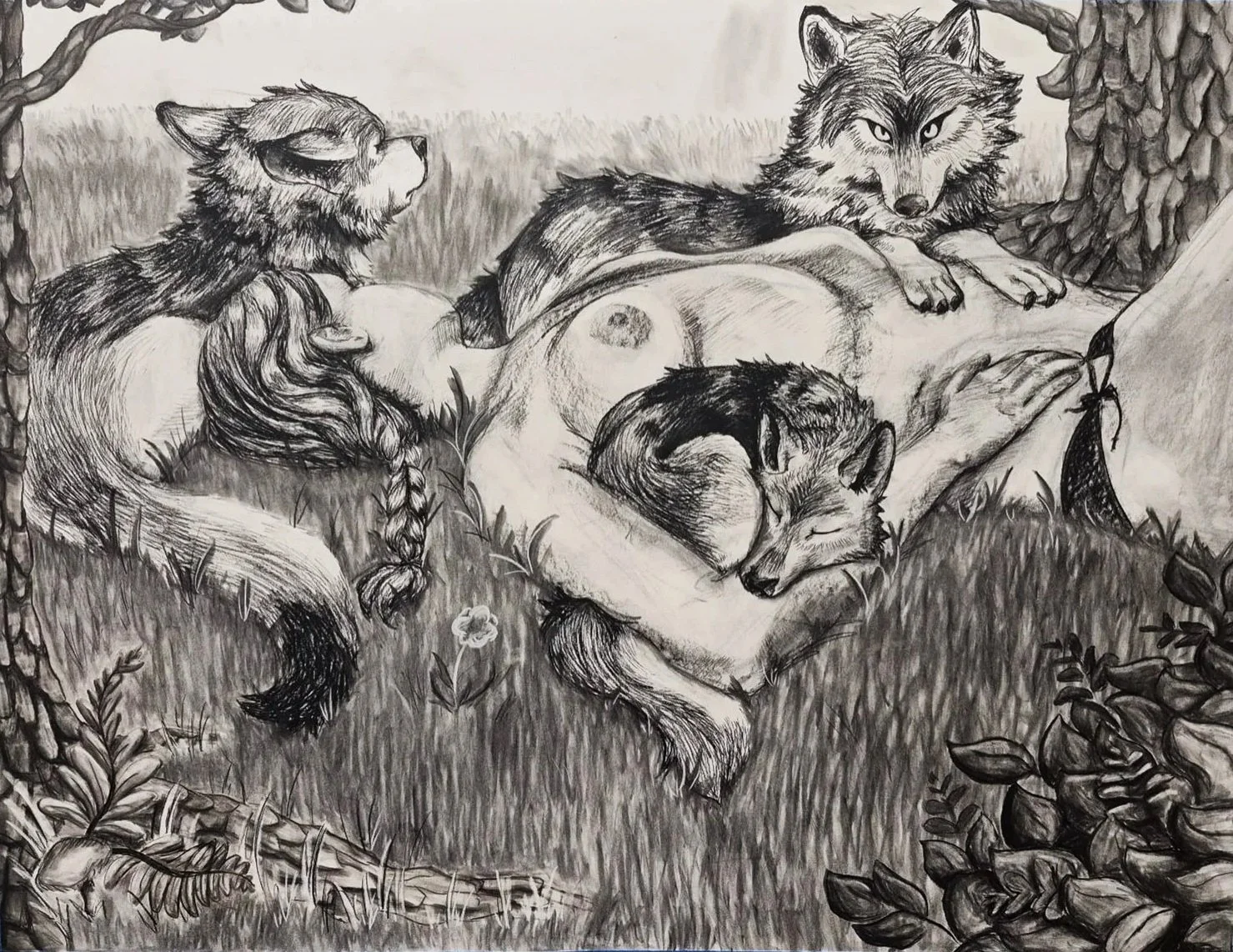 "False Sense of Security" - Charcoal & conté crayon, 2025