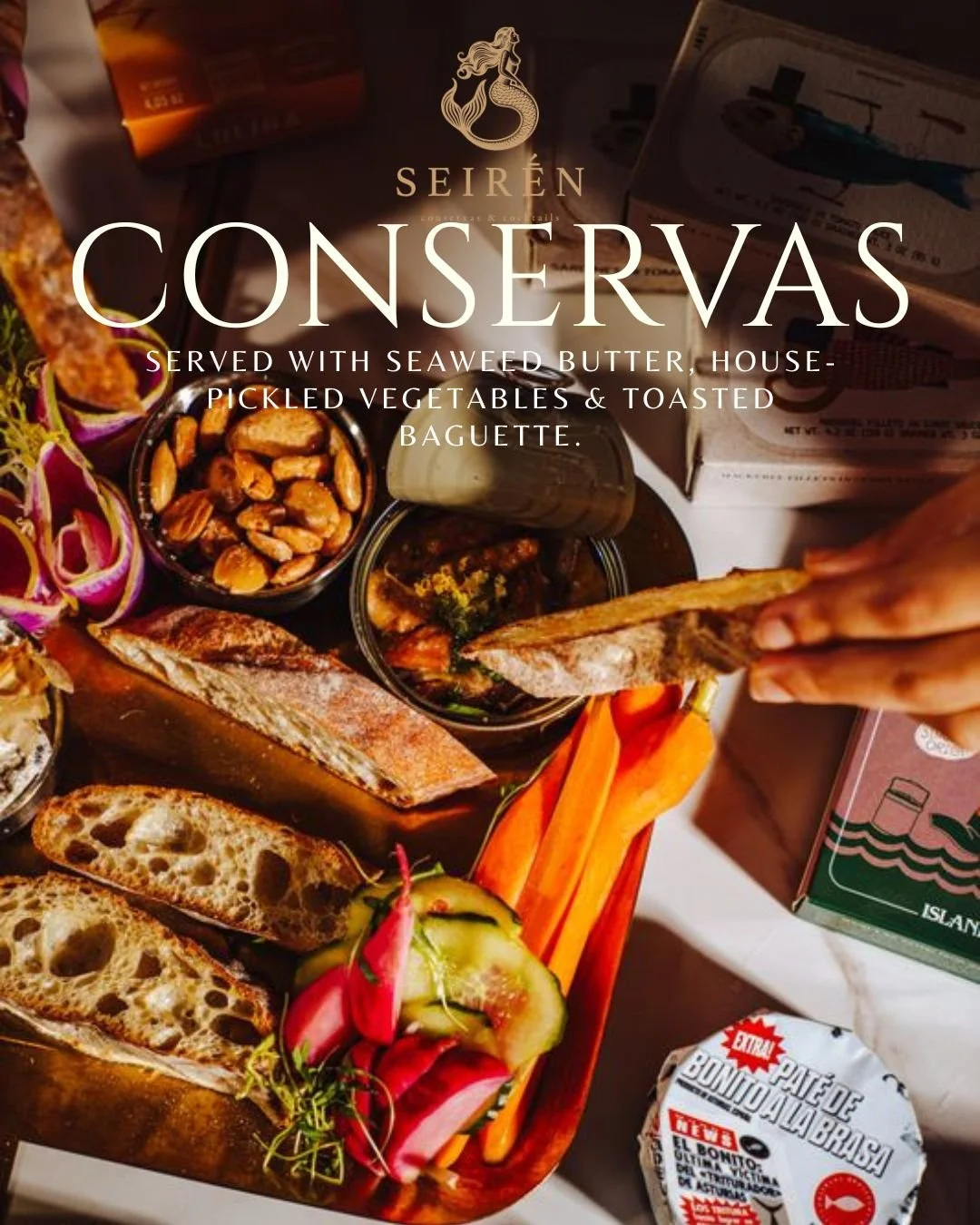 At Seirēn, we celebrate this centuries-old tradition with a curated selection of conservas, thoughtfully paired with our cocktails and designed for sharing.

Join us and discover why some of the finest culinary experiences begin with what has been pe